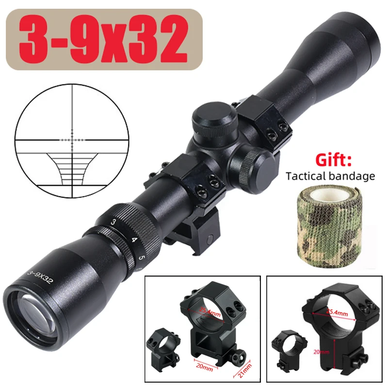 Mira telescópica óptica táctica 3-9x32, retícula de Crosshair para tiro al aire libre, mira de tiro de largo alcance para Airsoft, compatible con montaje en riel de 11MM/20MM