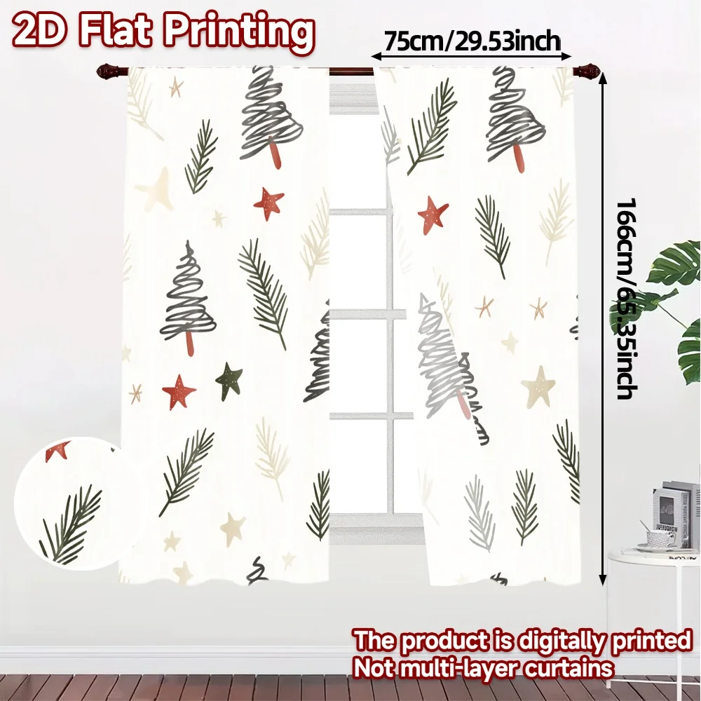 2pcs,Curtains Christmas Trees Stars Berries (3) Creative Modern Curtains Polyester Curtains Home Decor Ldeal for Living Room and