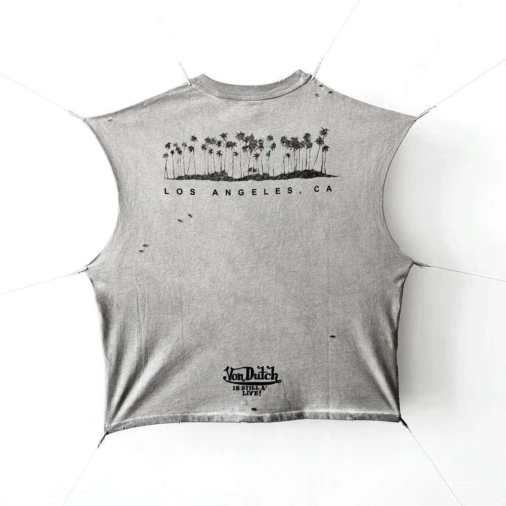 Yao Fashion Vintage Sleeveless High Street Washed Old Tank Tops Oversize Baggy High Quality 1:1 Cotton Summer Vest For Men