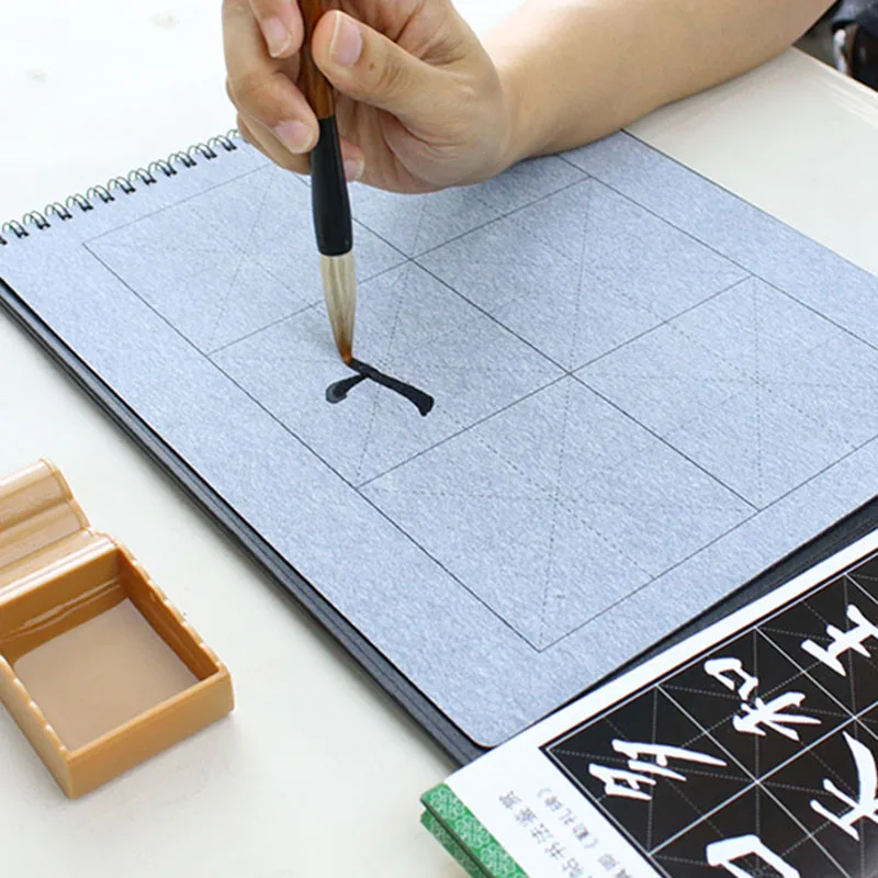Blank Reusable Magic Water Writing Cloth Book Chinese Calligraphy Brush Copybook Set For Beginner Student with Mizi Grids