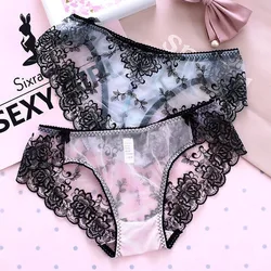 New Sexy Lace Women's Briefs Breathable Antibacterial Personality Ice Silk Underwear Mesh Cutout Seamless Low-rise Thin Panties