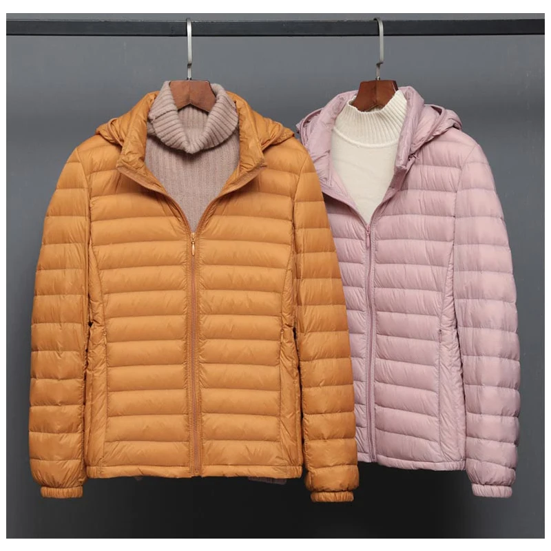 Women Soft and Lightweight 90% Duck Down Jacket High Quality Spring Outwear Hat Removable Puffer Coat Female Top Clothing