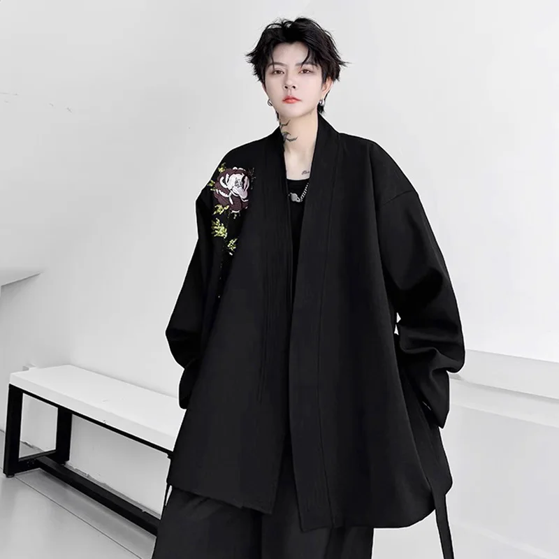 Flower Embroidery Trenchcoat Men and Women Loose Casual Cloak Cardigan Trench Coat Commuter Office Lady Man Jacket Outerwear