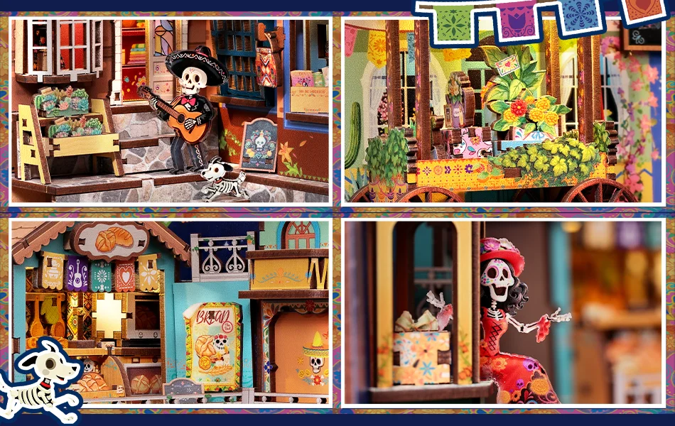 Original CUTEBEE DIY Buchnische „Tag der Toten“ (Plaza De Los Muertos) Mexikanische Folklore Bücherregal-Einsatz-Deko DIY-Bastelset – Detail 7