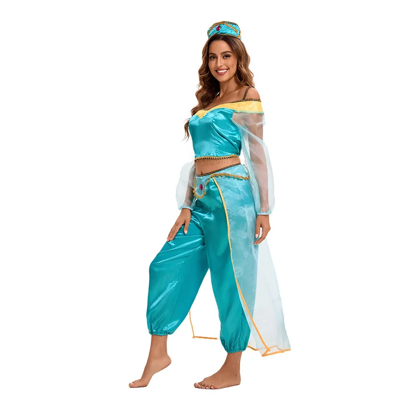 Disney Jasmine Princess Dress Aladdin Magic Lantern Halloween Cospaly Clothing Adult Anime Princess Dress Women's Birthday Gifts