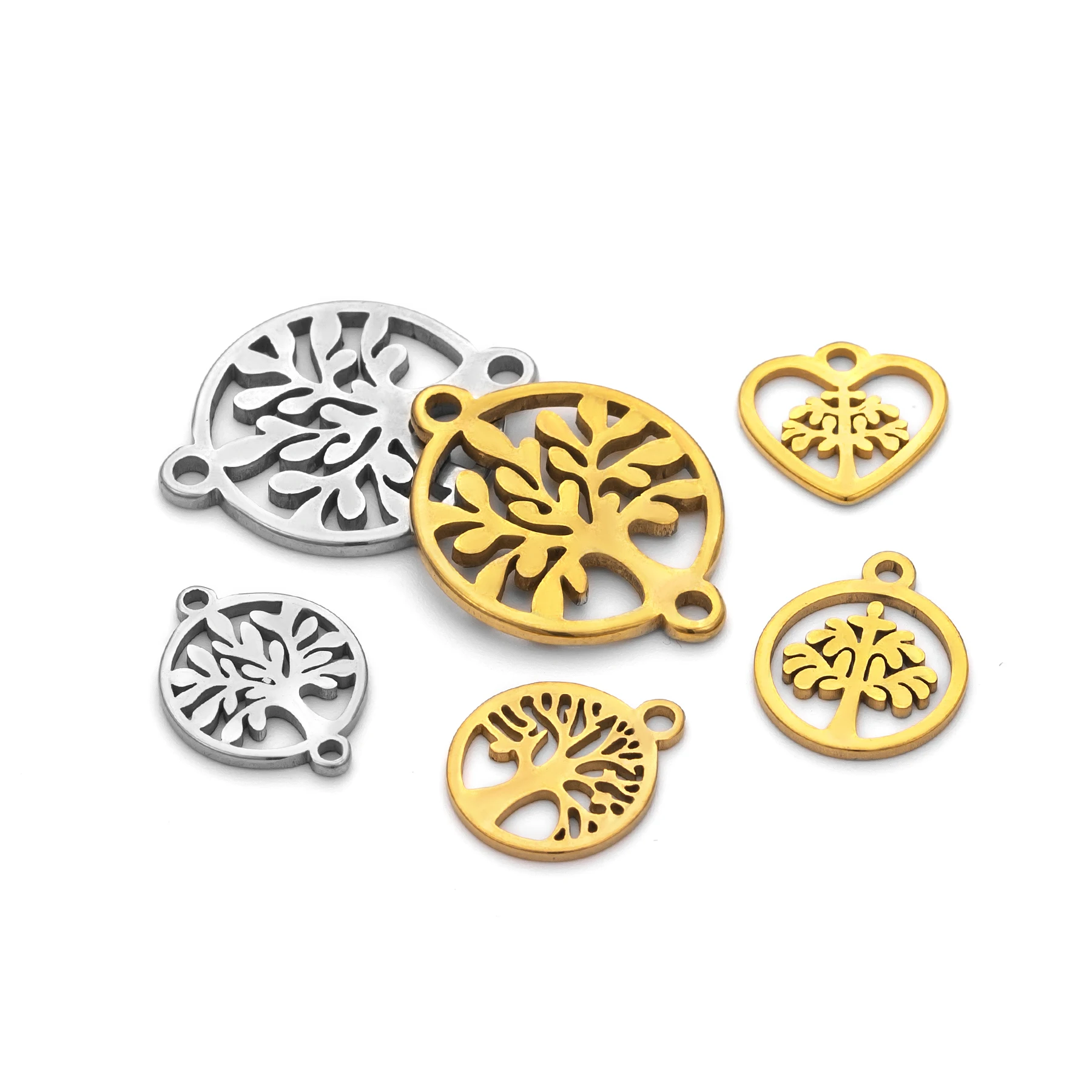 5Pcs Stainless Steel Ship Wheel Helm Rudder Hamsa Hand Charms DIY Jewelry Making Connector Bracelet Necklace Findings 2 Hole