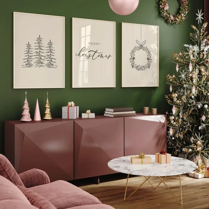 Minimalist Christmas Tree Canvas Print Merry Christmas Black and Beige Wall Art Posters for Modern Living Room Home Decor Gifts