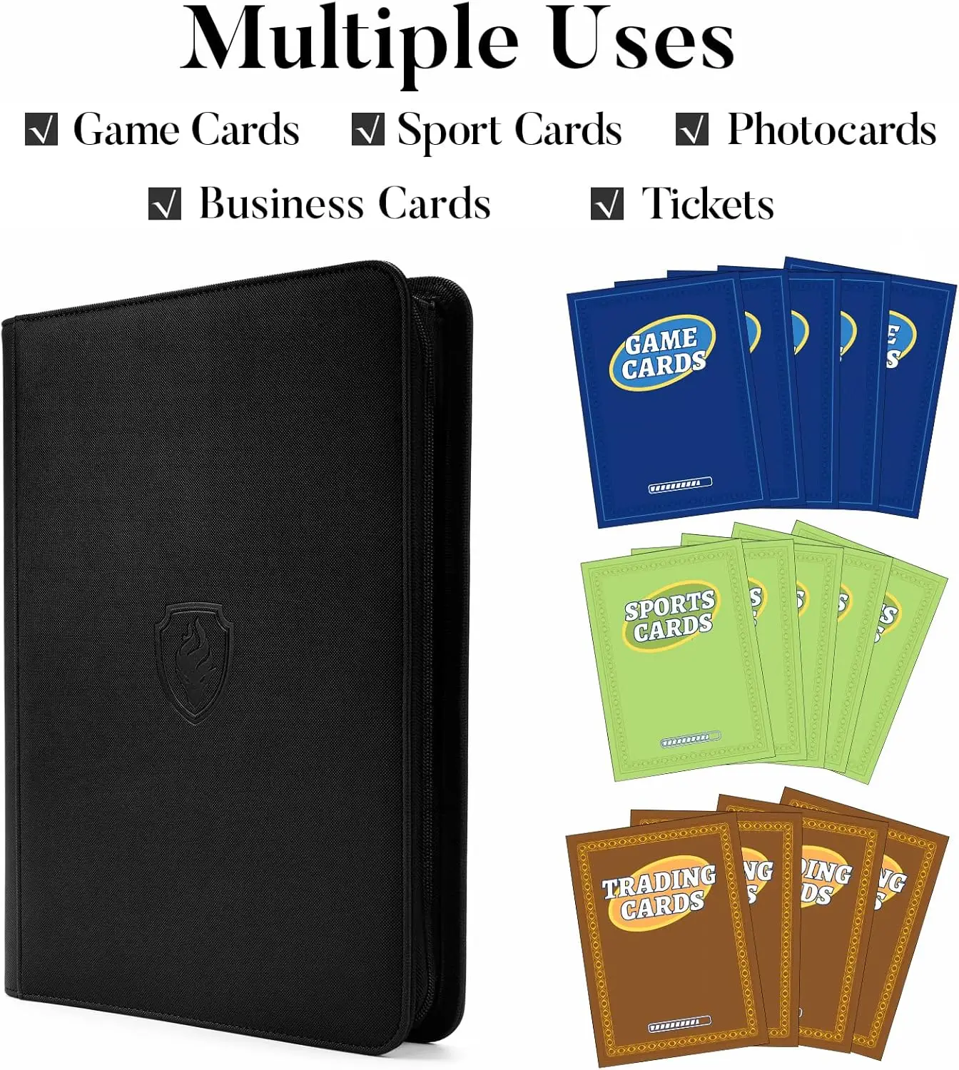 مجلد بطاقات بسحاب مكون من 9 جيوب، كتاب حامل بطاقات التداول 360 درجة، غلاف بسحاب من البولي يوريثان الفاخر للبطاقات، بطاقة تحميل جانبية متينة #4