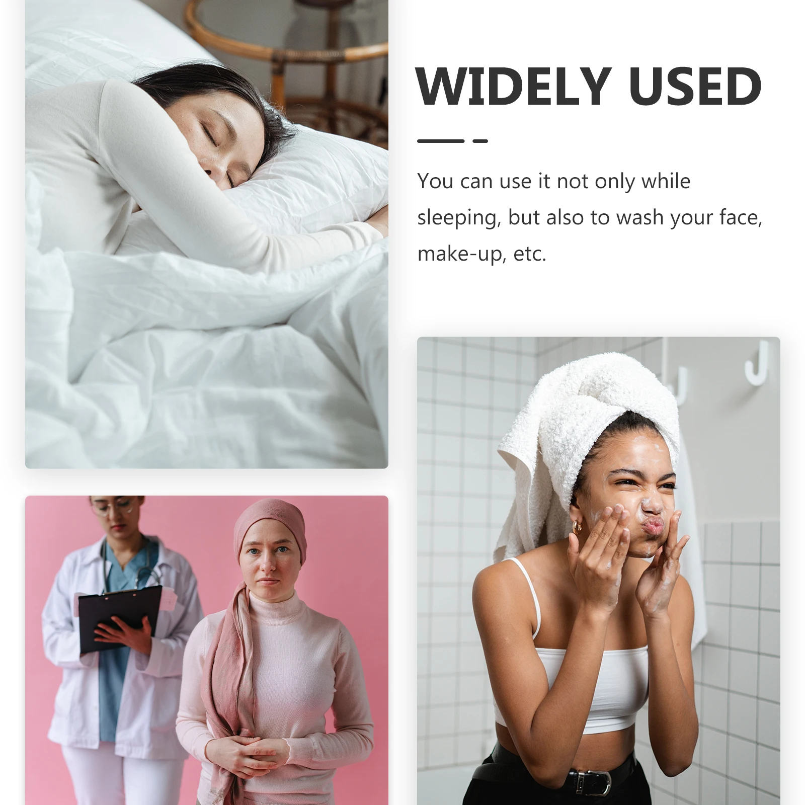 

3Pcs Satin Wide Brim Sleep Bonnet Hair Bonnet Shower Hat Elastic Design Non Crease Forehead Durable Practical Household