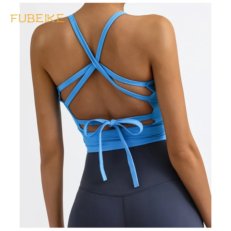 

FUBEIKE Yoga Vest Women's Beauty Back Cross With Chest Pad High Elastic Quick-Drying Sports Fitness Running Training Sling Top