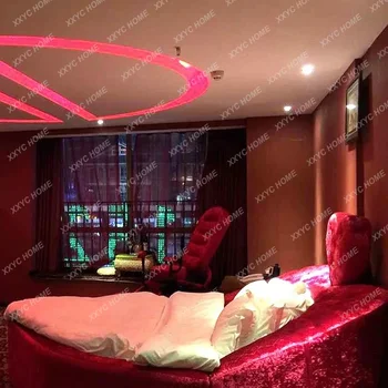 Heart-Shaped round  Furniture Light Luxury Hotel Water Bed Electric Bed Theme Couple Apartment Bed