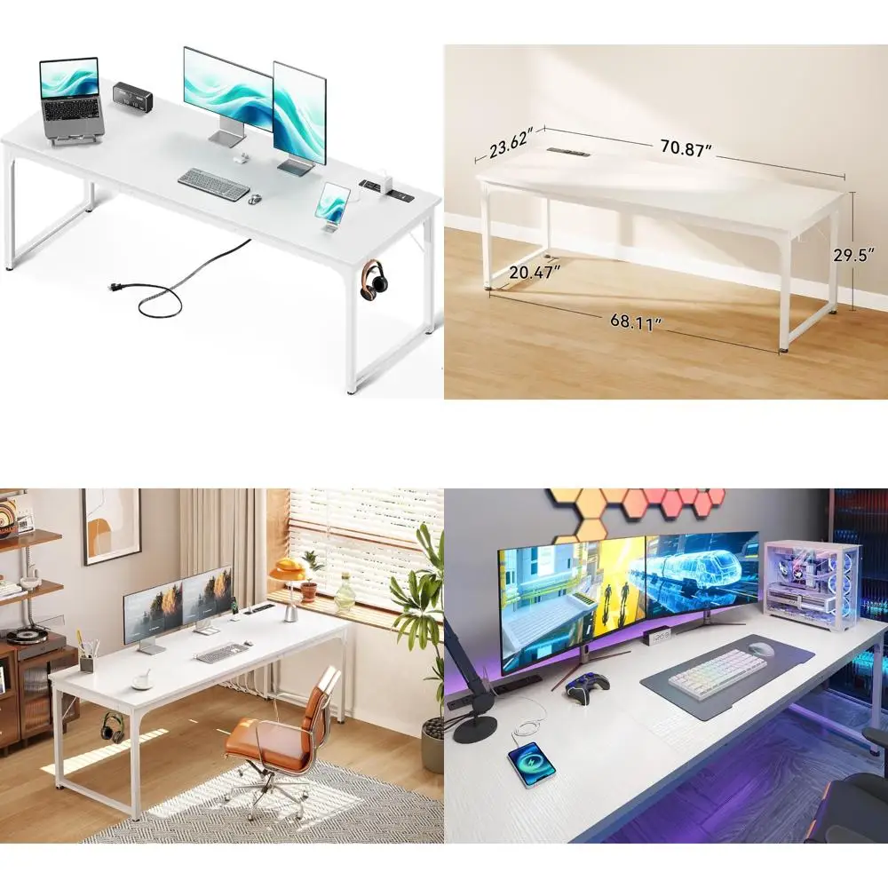 

Large White 71 Computer Desk with USB Ports for Office and Study, Ideal for Students