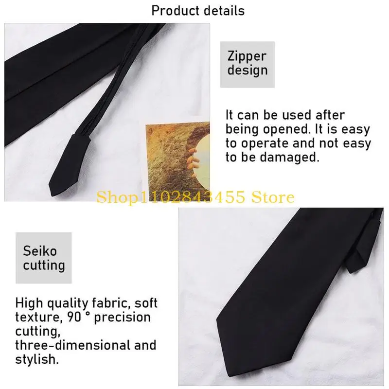 49MC Pre-Tie Zipper Necktie Uniform Ties For Men Decorative Long Skinny Tie Casual All-Match Necktie JK Uniform Tie Knot Free