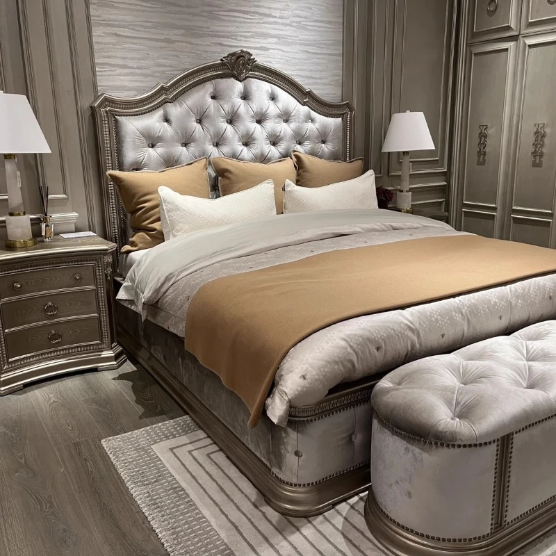 

Solid wood bed master bedroom furniture modern European French engraved 1.8 meters double bed