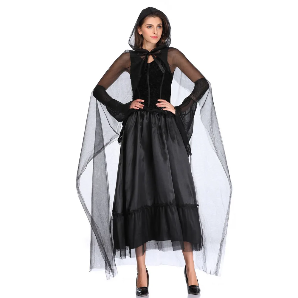 Halloween Reaper Hell Muse Witch Demon Vampire Uniform Long Dress Black Dress Masquerade Party Costume