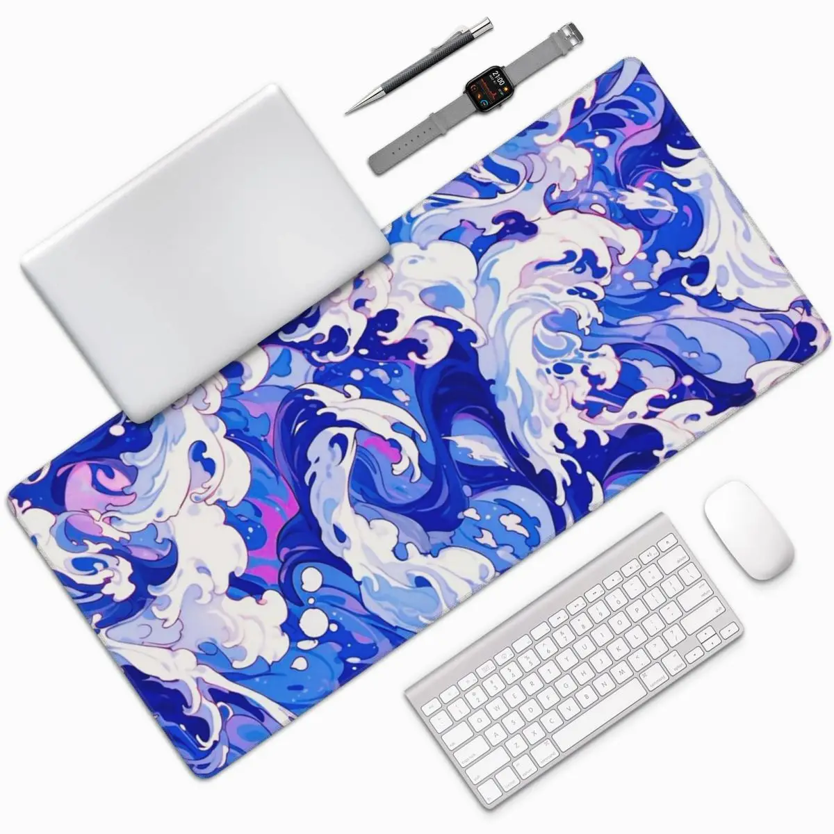 Blue White Wave Graphic Large Mouse Pad Computer Keyboard Mouse Mat Gamer PC Laptop Desk Mat Office Accessories Table Mats