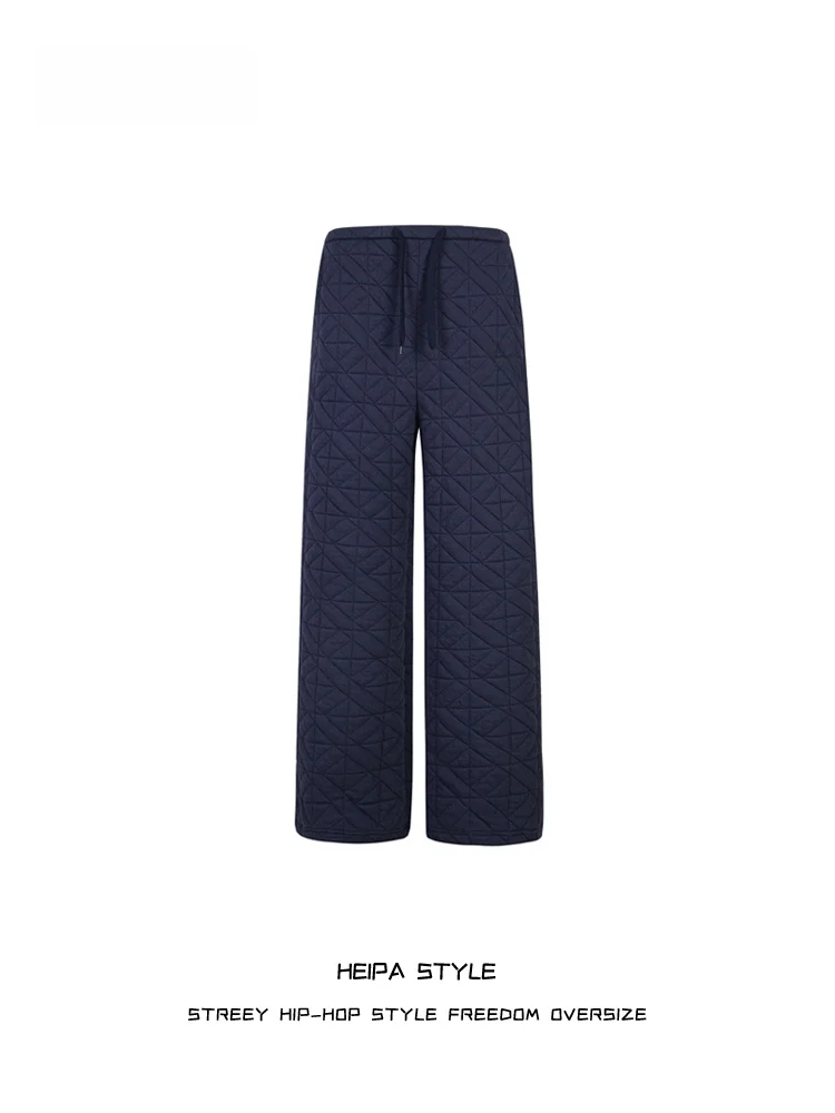 

Winter Thiened Casual Cotton Pants Men's Loose Straight Leg Jeans Retro Diamond Pattern Warm Comfortable Leisure Trousers