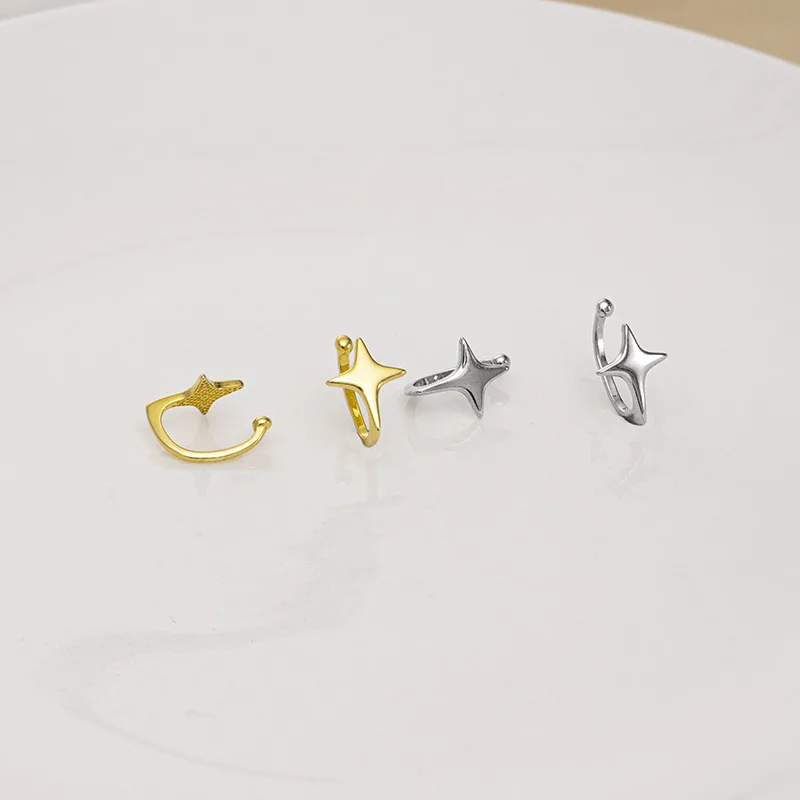 HI MAN 925 Sterling Silver Star Ear Clips Women Fashion Charm Everyday Matching Jewelry Accessories