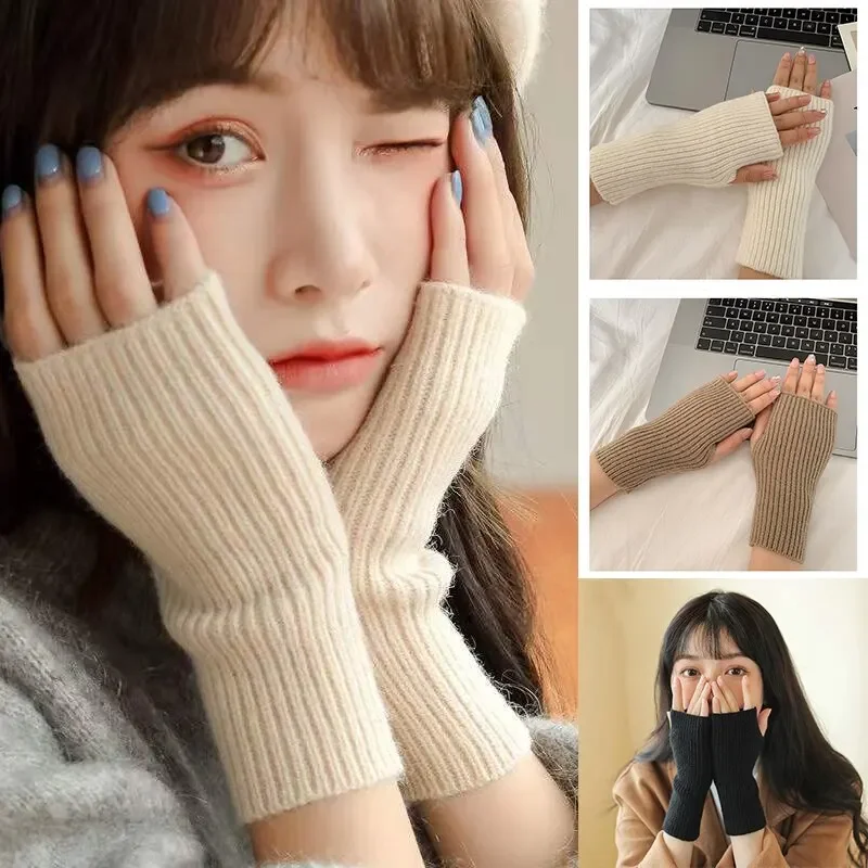 Solide Half Finger Handschuhe für Frauen Winter Weiche Warme Wolle Stricken Arm Handschuhe Writting Warme Fäustlinge Handschoenen Guantes