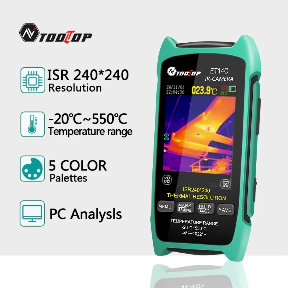 TOOLTOP ET14C Portable Thermal Imaging Camera 2.8-inch  ISR 240*240 Infrared PCB Thermal Imager with Macro Lens HVAC Repair