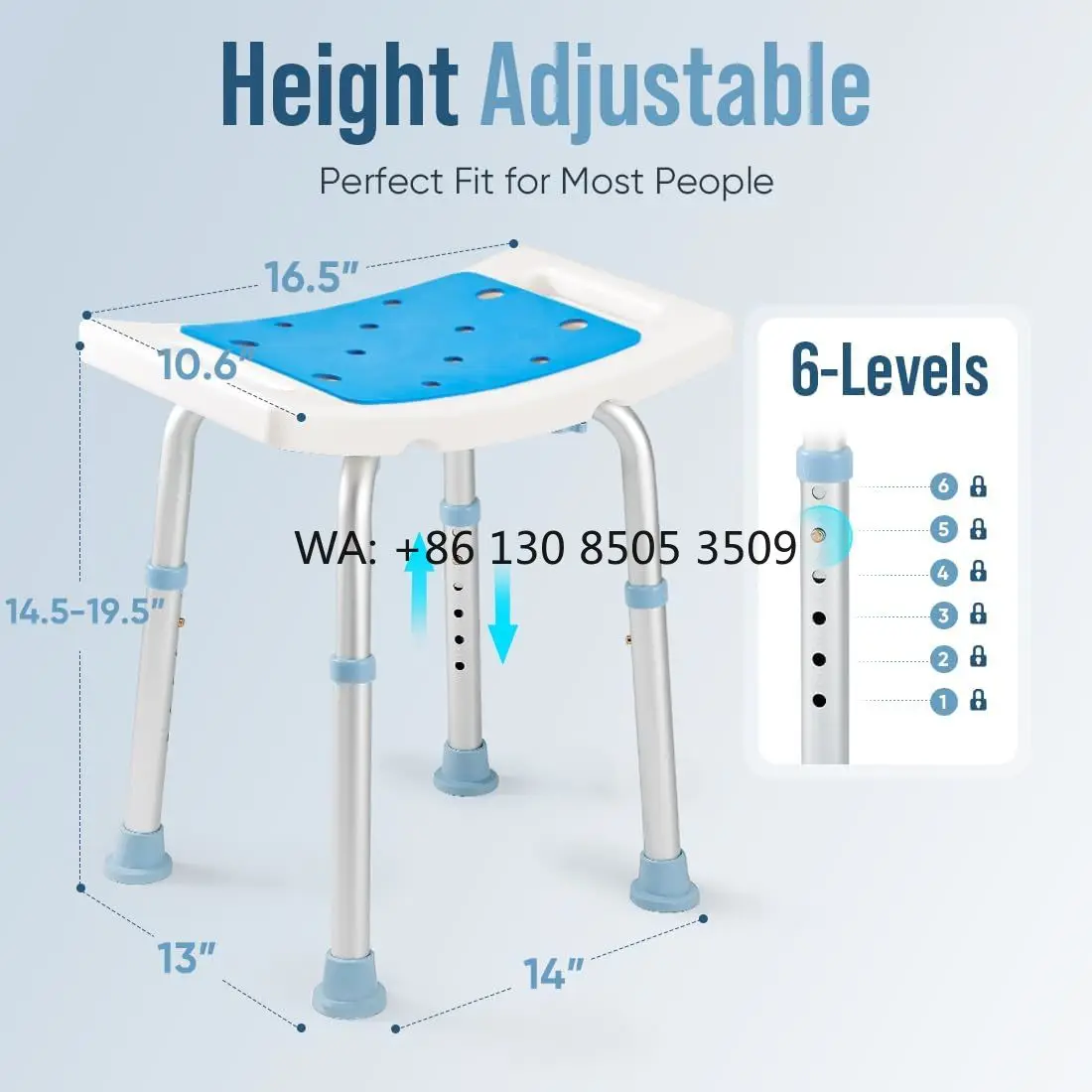 

Senior Bathroom Bath Chair With Anti Slip Surface Adjustable Height Shower Seat Support With Armrest for Handicap Use