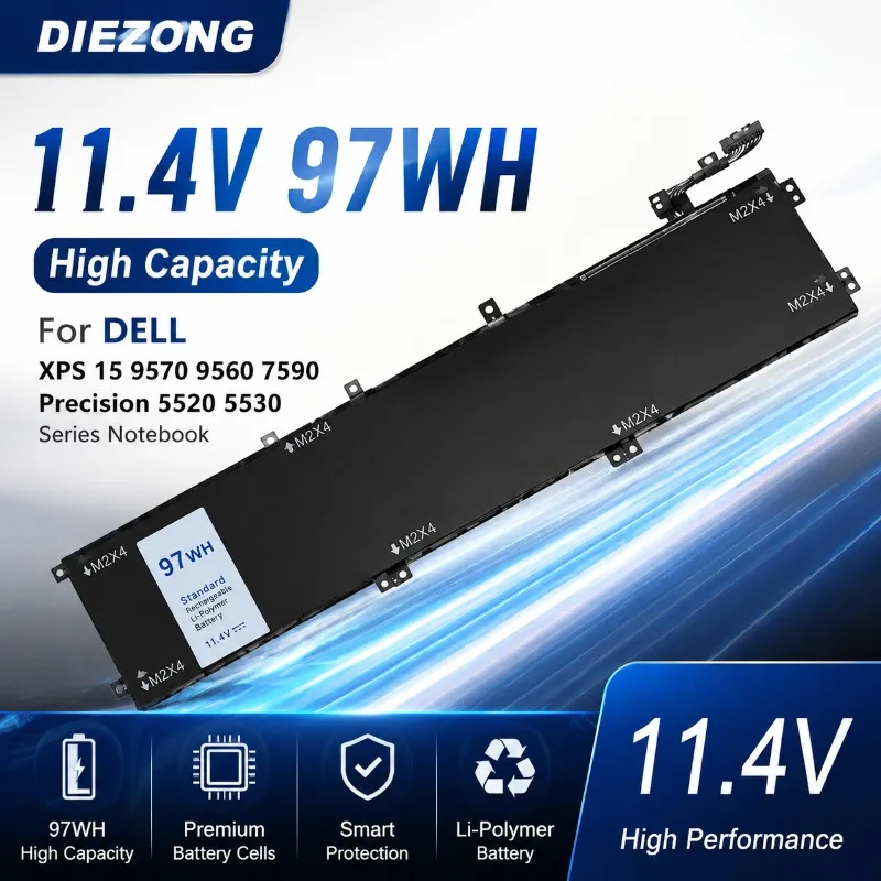 High-Capacity New 6GTPY 11.4V 97WH Laptop Battery for DELL XPS 15 9570 9560 7590 Para DELL Precisão 5520 5530 Série Notebook