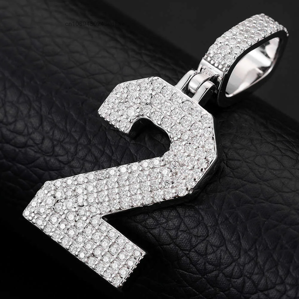 Hip Hop Fine Jewelry 925 Sterling Silver Vvs Moissanite Diamond Iced Out Arabic Numbers Pendant Charm Necklace for Men Women.