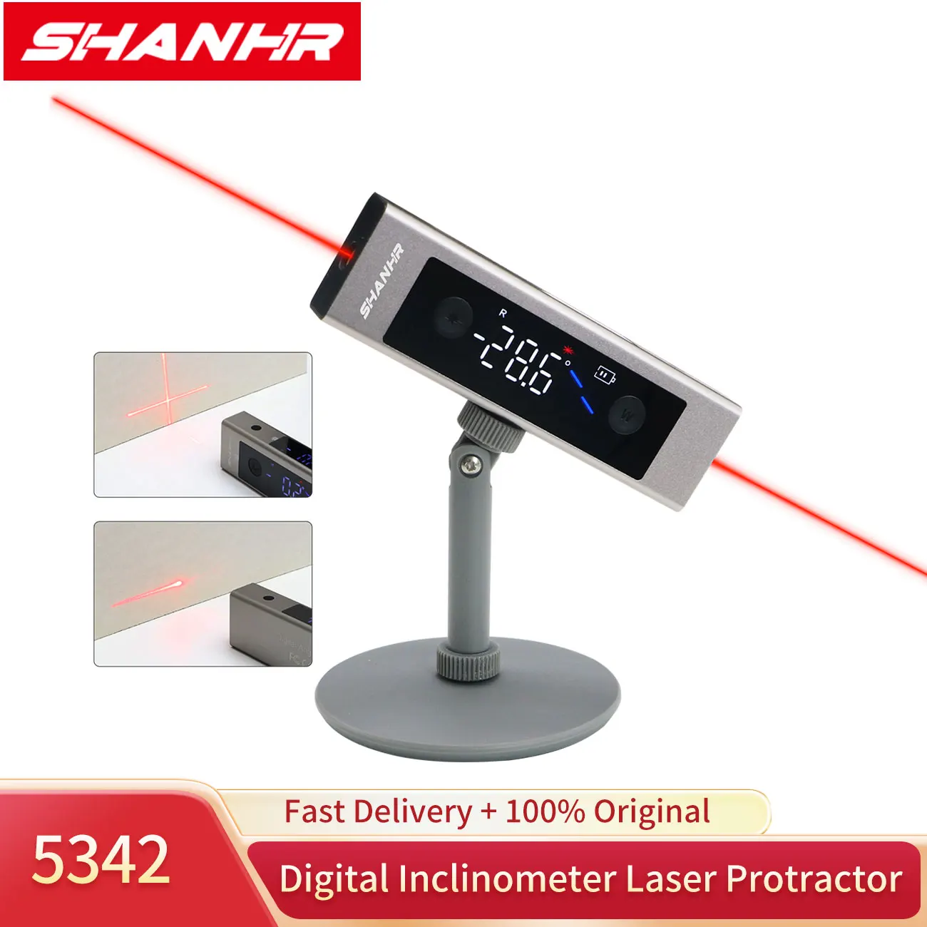 SHAHE Protractor Angle Measure Laser Ruler with Bi-directional Red Light Marking Dual-Screen Angle Finder