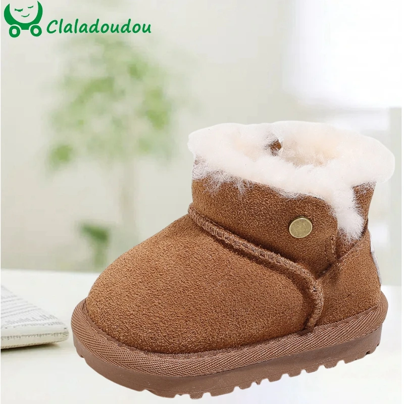 

Claladoudou Baby Suede Snow Boots, Genuine Leather Solid Thicker Plush Winter Ankle Boots For Toddler Boy,Infant Girls Warm Shoe