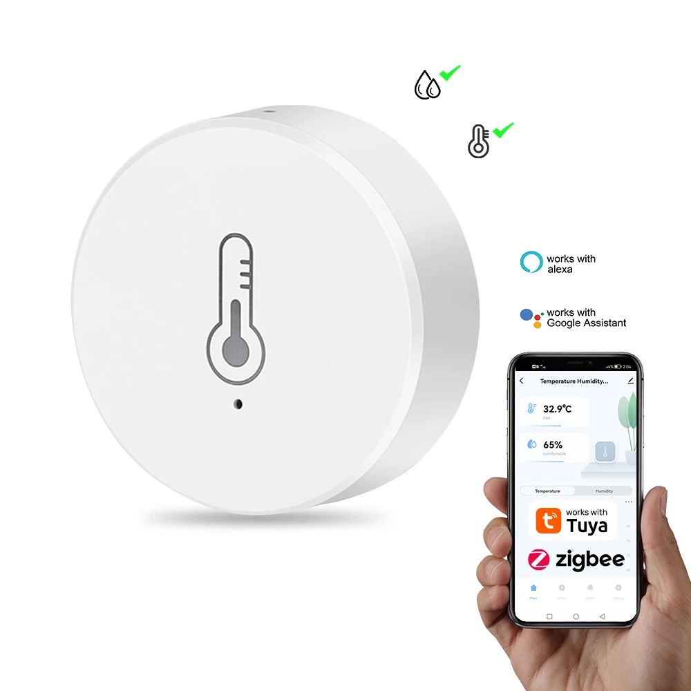 Tuya ZigBee Mini Sensor de temperatura y humedad Monitor remoto inteligente para el hogar funciona con puerta de enlace Alexa Google Home Control por aplicación de voz