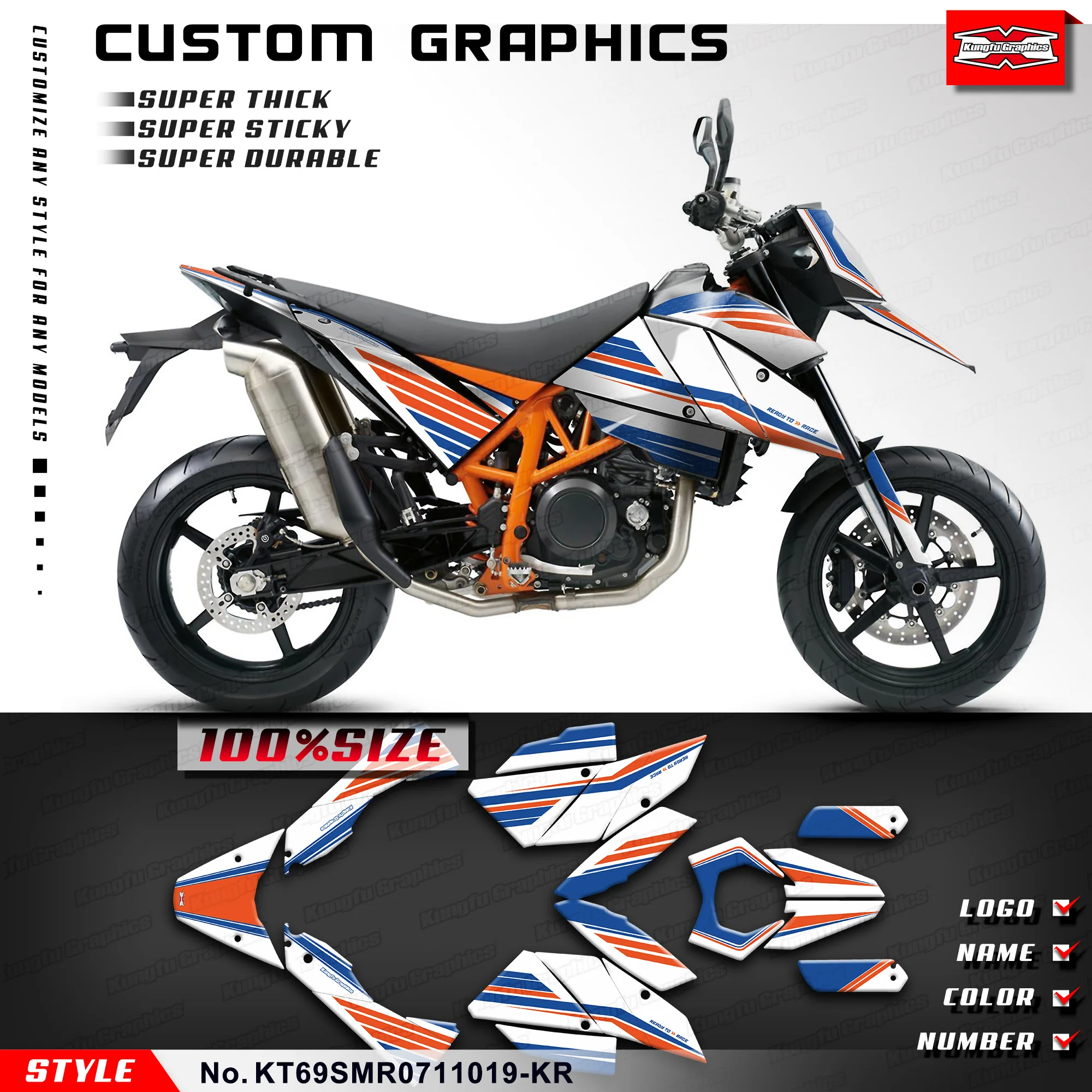 

KUNGFU GRAPHICS Racing Graphics Wrap Design for KTM 690 SM 690 SMR 690 2007 2008 2009 2010 2011, Accessories, KT69SMR0711019-KR