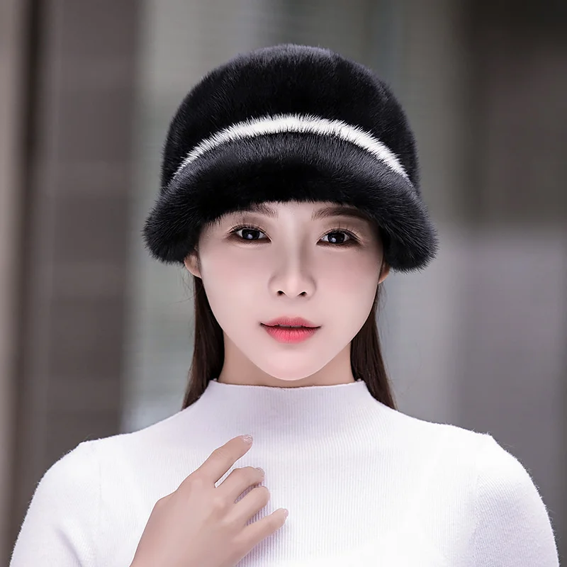 

Natural Mink Fur Beanies Soft Warm Fluffy Winter Hat For Women Knitted Hat Real Fur Hats Female Bonnet Women's Fur Hat Cap