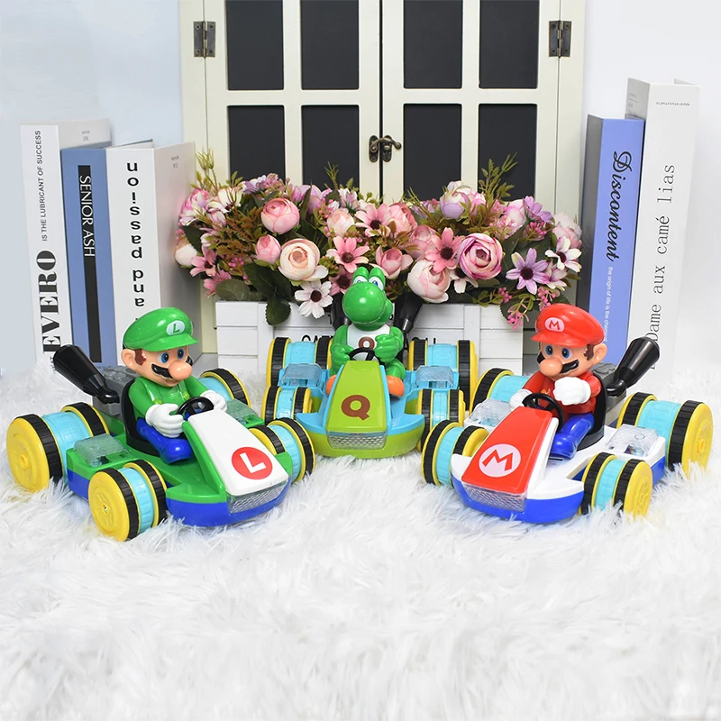 Super Mario Bros Cart Vehicle Figures Model Toy Mario Luigi Yoshi Toad Remote Control Car Figurine Gift for Kids Birthday Xmas