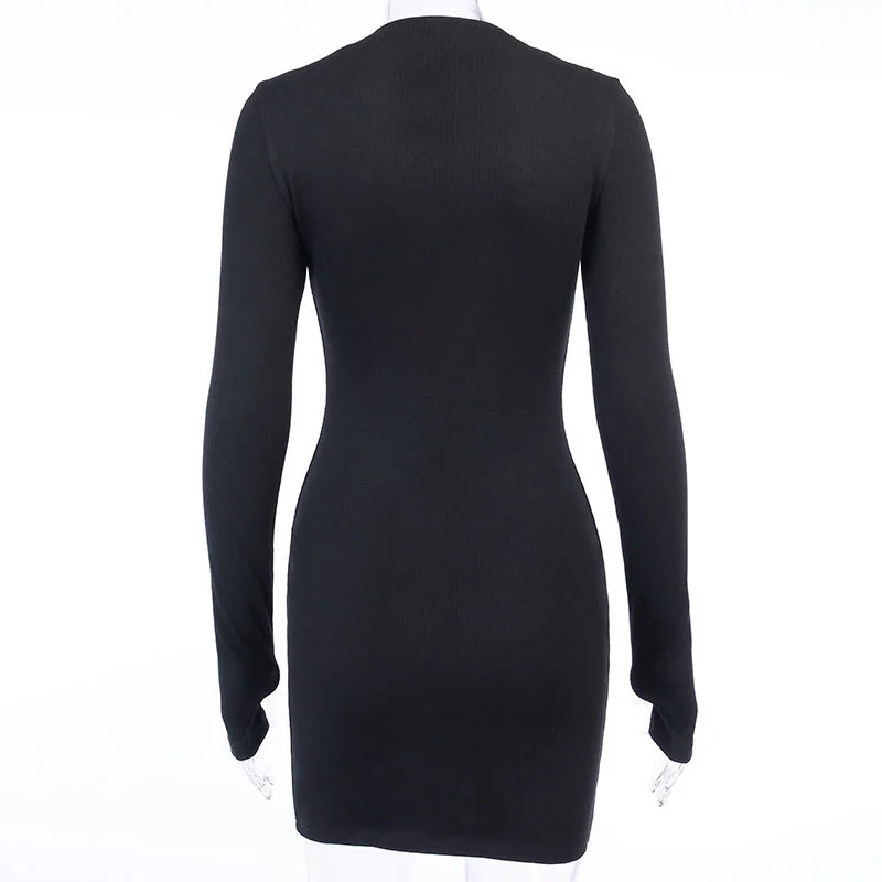 Langarmkleider für Frauen Schwarz Sexy Club Bodycon Minikleid Y2k Hohe Taille Damen Koreanisches Kurzes Kleid Basic Herbst Winter – Detail 4