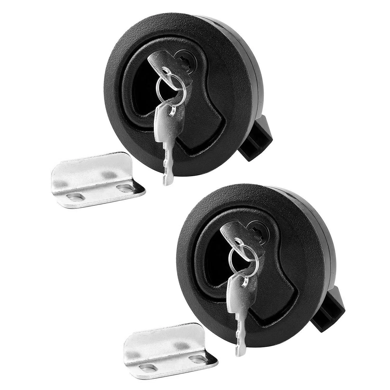 2Pcs Round Black Flush Pull Slam Latch for RV Boat Marine Deck Hatch Door Replacement(with