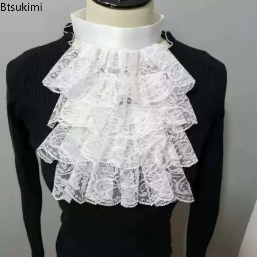 

Elegant Lace Fake Collar Medieval Vintage Detachable Ruffled Layered Noble Scarf Collar Stage Performance Cosplay Costume Props