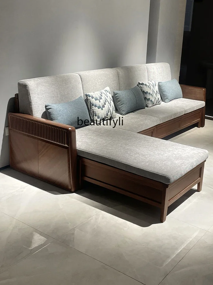 

Walnut Simple Modern Sofa Living Room Home Storage Small Apartment All Solid Wood Sofa furniture living room A16