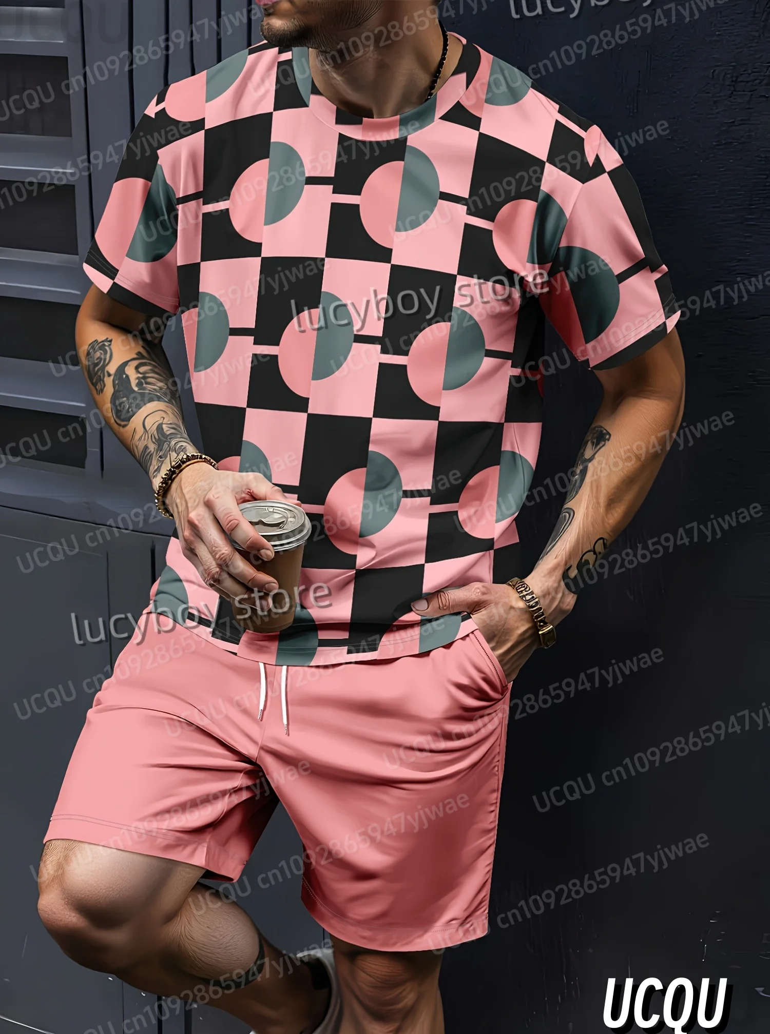 

Men's Stylish Casual Short Sleeve Shorts 3D Outfit T-Shirt Shorts Set Adult Basketball Jogging oversize 2 Piece Set Clothes