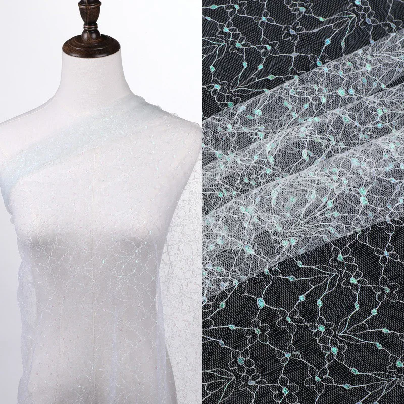 

Сетка с блестками и маленькими цветами, тюль, детская декоративная кружевная ткань, свадебная фата, модная ткань для платья