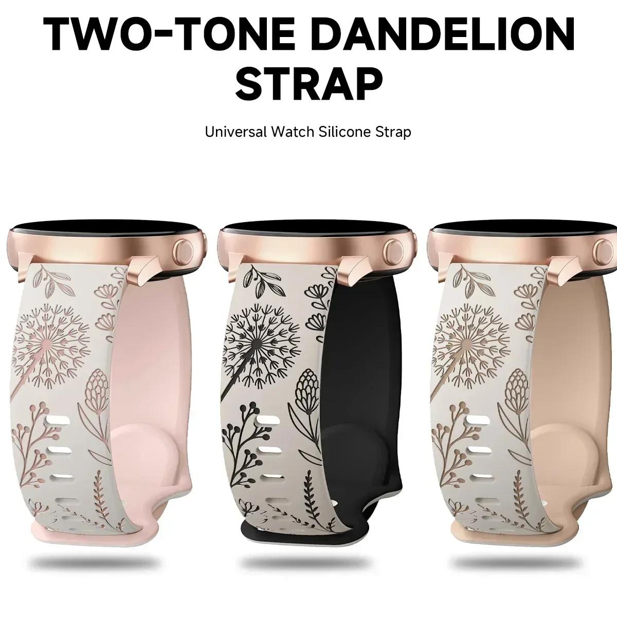 Two-tone Silicone Band Engraved Strap for Samsung Galaxy Watch 7/6/5/4/Active 2 40mm 44mm/Watch 5 Pro 45mm/Watch 3 41mm Straps image 2
