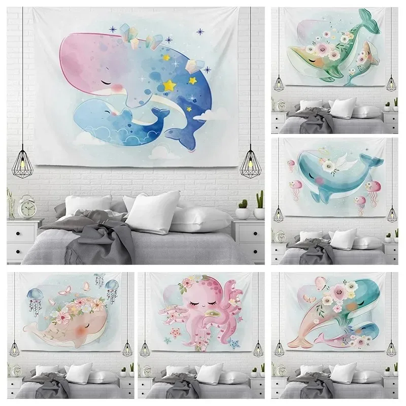 Cute Marine Life Decorative Tapestry Home Wall Living Room Office Decorative Tapestry