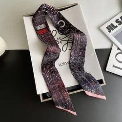 High-Grade Letter C Print Silk Scarf Hair Band Ribbon Tied-up Luxury Small Hair Scarves Vintage Satin Ribbon Hair Accessories