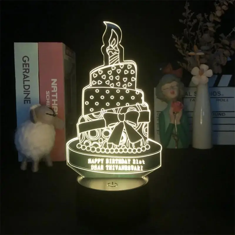 1pc 3D Lamp Present Birthday Night Light Black Base Light 7 Colors Bedroom Atmosphere Light