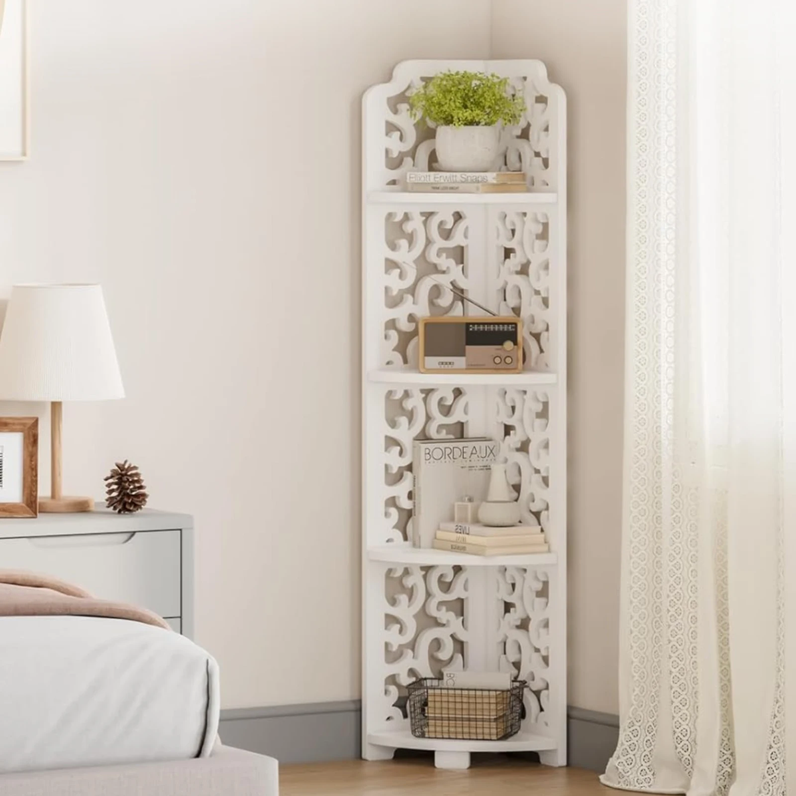 أثاث رف زاوية قائم بذاته، وحدة أرفف تخزين أرضية للحمام، رف كتب لديكور غرفة النوم، حامل نباتات لغرفة المعيشة