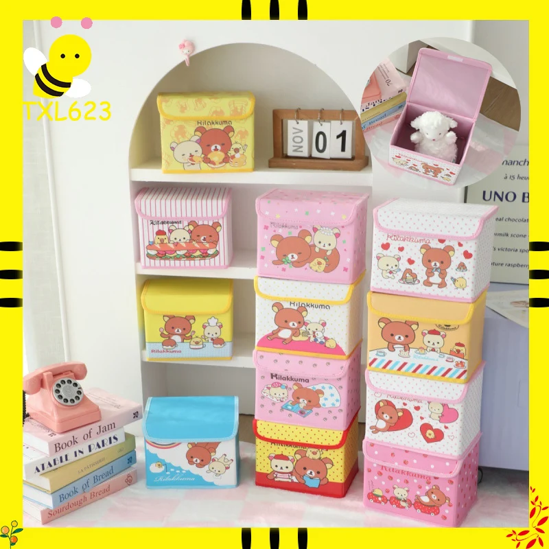 

Rilakkuma Cute Leather Storage Box Foldable Household Clothes Toy Makeup Snack Stationery Organizer Box Car Storage Box With Lid