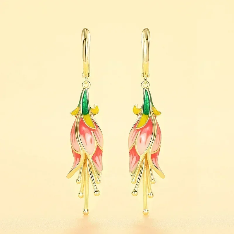 2026 New High end Flower Morning Glory Eardrops for Women, Realistic Oil Drop Design Earrings, Fashionable Rural Style Earrings