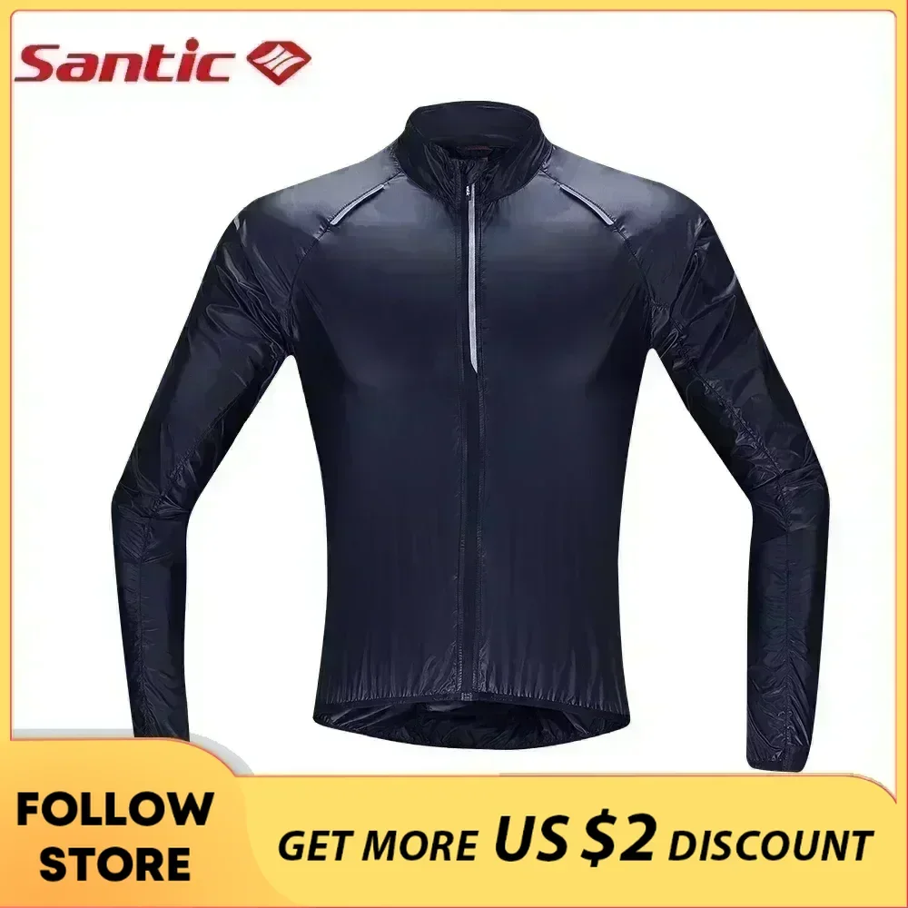 Santic Men\'s Cycling Skin Coat Lightweight Visible Waterproof & Windproof Windbreaker Packable MTB Bike Riding Running  Jackets