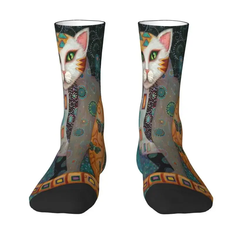 Cool Printing Gustav Klimt Cat Art Socks for Men Women Stretchy Summer Autumn Winter Vintage Painting Crew Socks