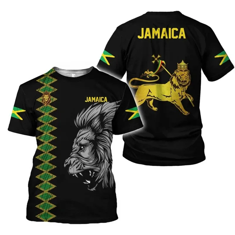 Jamaica Flag Lion Emblem Graphic T Shirt For Women Clothing 3D Jamaican Pride Printed Tops Tee Shirts Fashion Short Sleeve