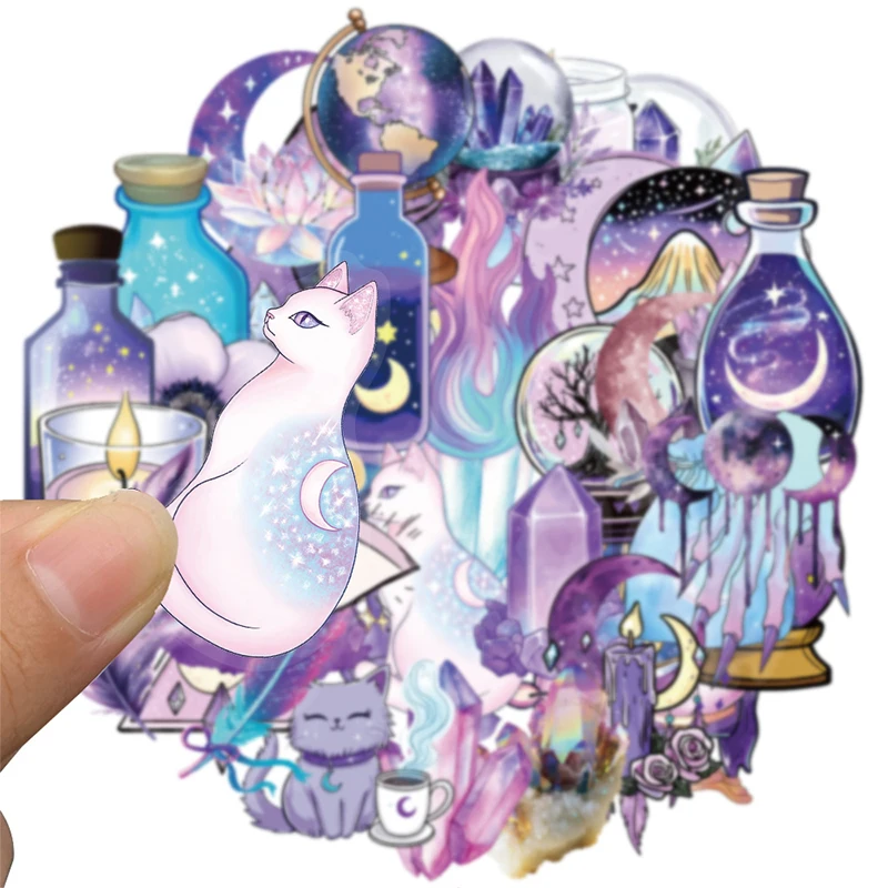 

50 шт., наклейки с волшебной планетой, эстетические наклейки в стиле бохо, ведьминские наклейки для бутылок с водой, водонепроницаемая виниловая наклейка для ноутбука